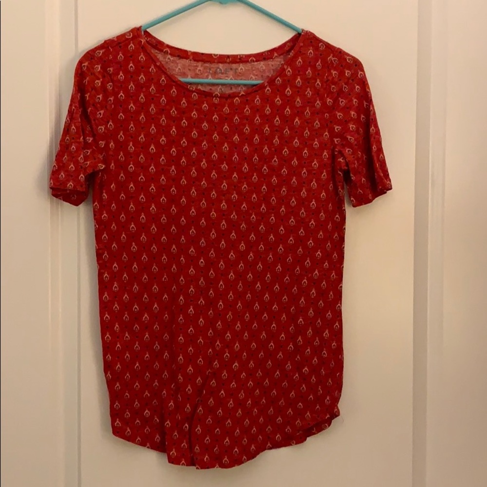 Loft orangey red linen tee with print